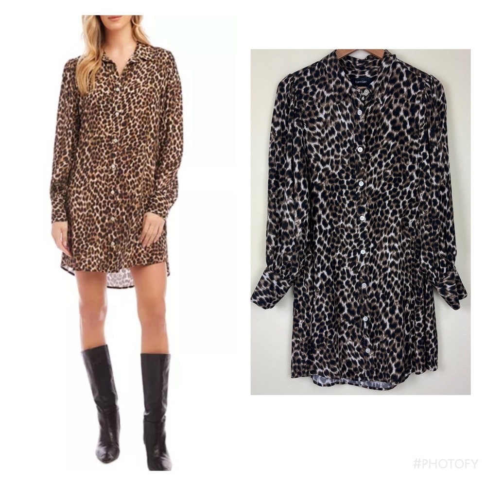 Karen‎ Kane Womens Shirt Dress Sz Medium petite Leopard Cheetah